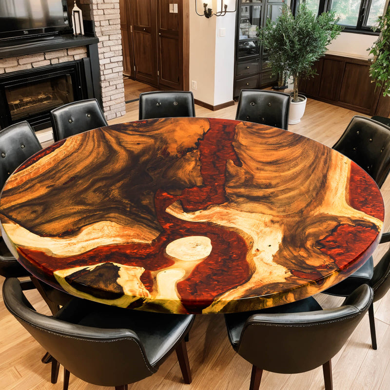 Custom Walnut Epoxy Resin Round Coffee Table Red Resin CRT-55