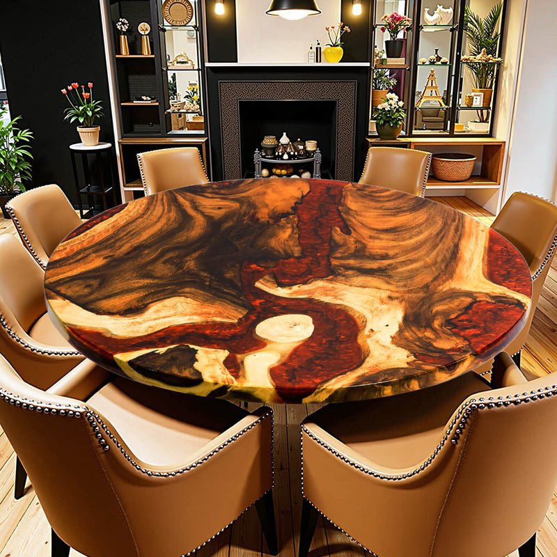 Custom Walnut Epoxy Resin Round Coffee Table Red Resin CRT-55