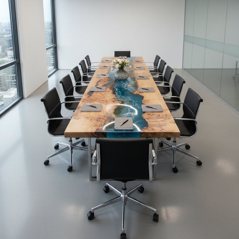 Custom Poplar Epoxy Wave Conference Table PRT-06