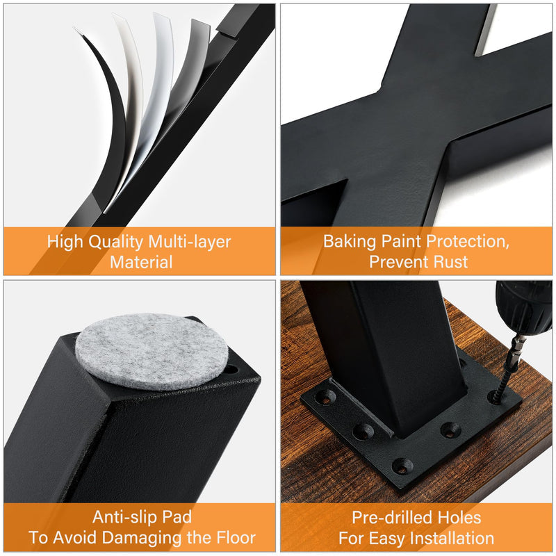 Black Metal Table Legs X Shape L008