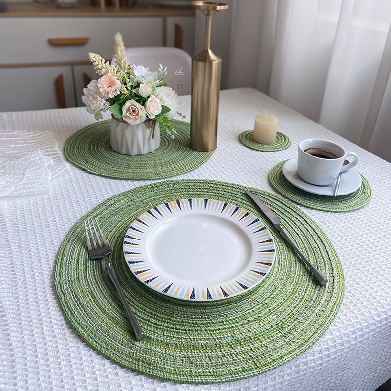Nordic Style Faux Cotton Yarn Round Ramie Woven Coaster heat-insulating Plate mat Placemats
