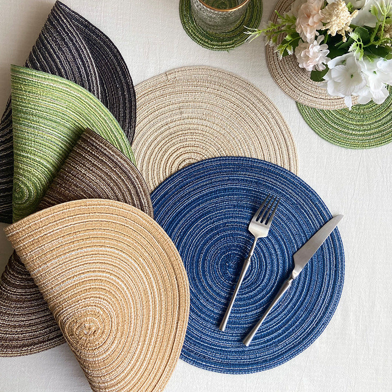 Nordic Style Faux Cotton Yarn Round Ramie Woven Coaster heat-insulating Plate mat Placemats