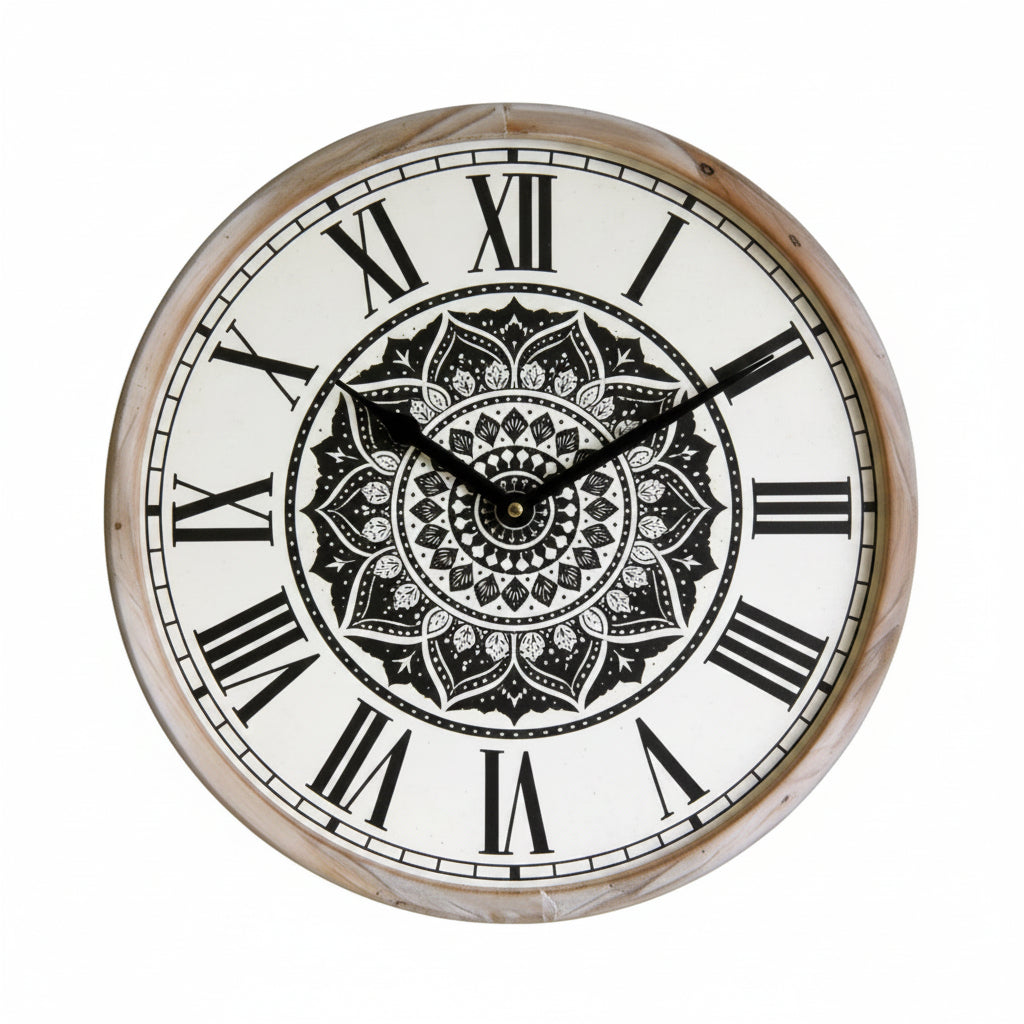 Retro Mandala Silent Wall Clock Living Room Roman Numeral Quartz Movement Clock