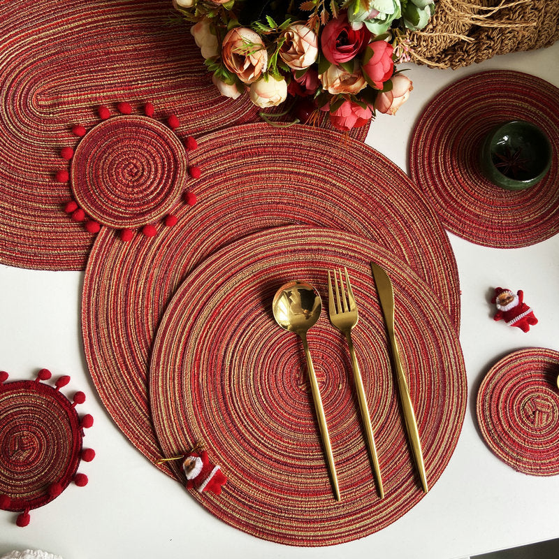 Nordic Style Faux Cotton Yarn Round Ramie Woven Coaster heat-insulating Plate mat Placemats
