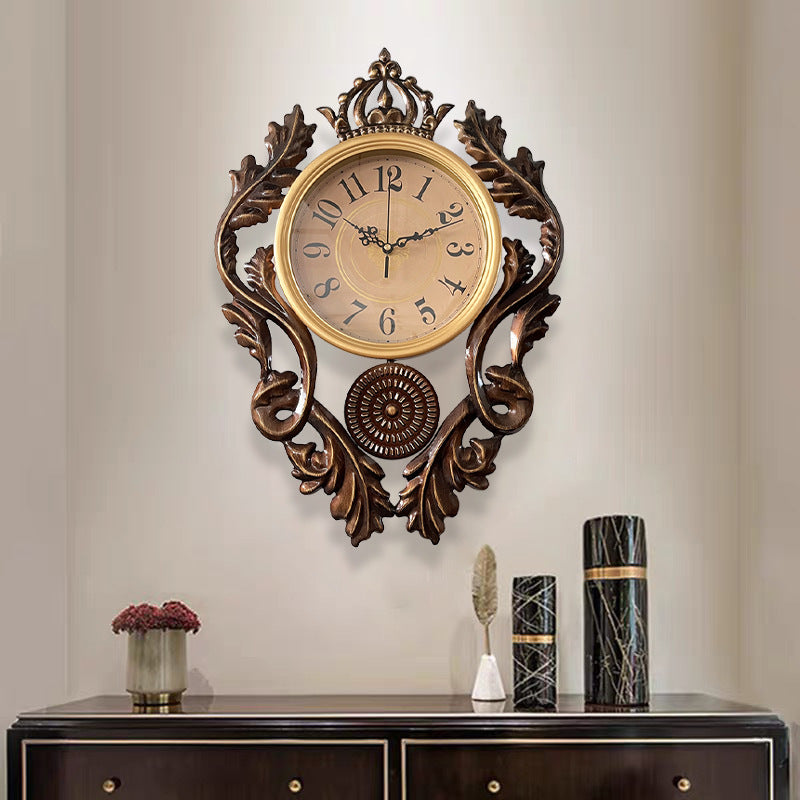 Retro Palace-style Carved Wrought Iron Wall Clock Luxury Livingroom Wall Decoration