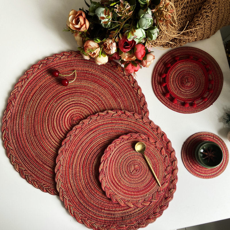 Faux Cotton Yarn Placemats, cable knit, Heat-insulating Mats Coasters