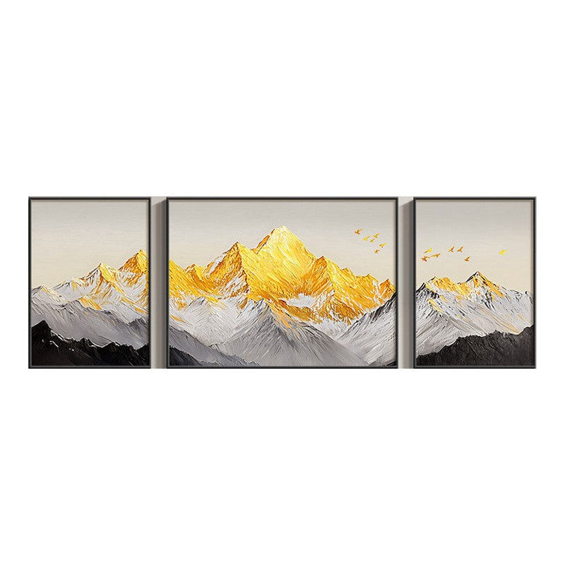 Three-panel Landscape Painting Depicting The Golden Mountains Under Sun Painting for Living room