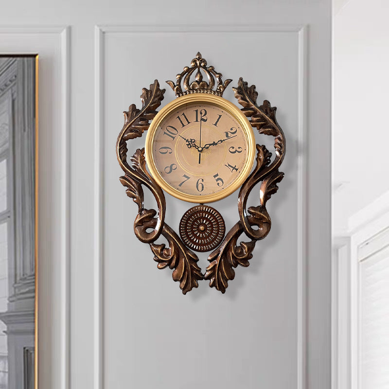 Retro Palace-style Carved Wrought Iron Wall Clock Luxury Livingroom Wall Decoration
