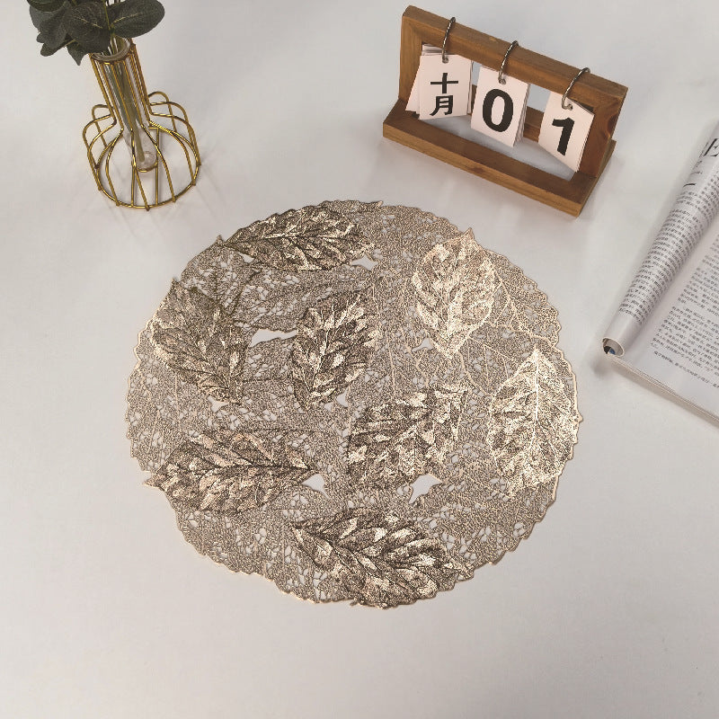 Creative Round Leaf Placemat PVC Placemats Waterproof Oil-proof Hollow Decorative Placemats