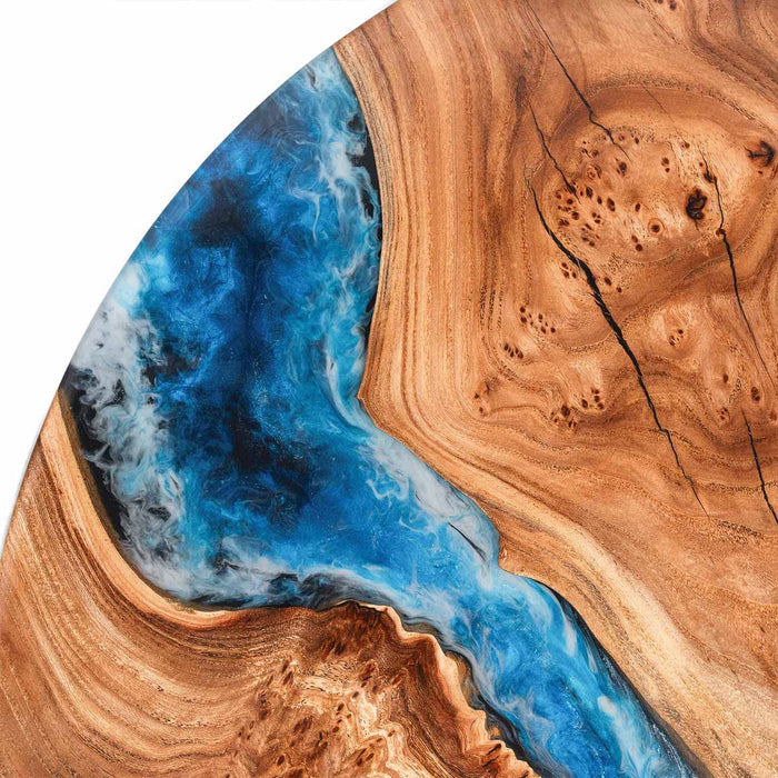 Custom Round Walnut Epoxy Coffee Table with Ocean Blue Resin CRT-17
