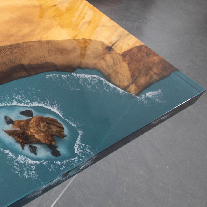 Beach-Inspired Ocean Waves Walnut Epoxy Table WRT-87