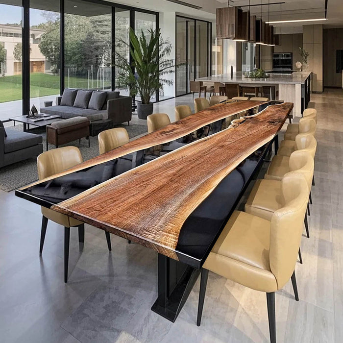 Custom Black Walnut Epoxy Black Resin Conference Table BRT-87
