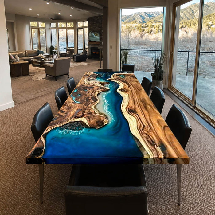 Handcrafted Black Walnut Ocean Blue Epoxy Resin Table BRT-55