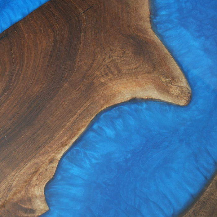 Custom Black Walnut Blue Epoxy and Wood Dining Table Blue Resin BRT-51