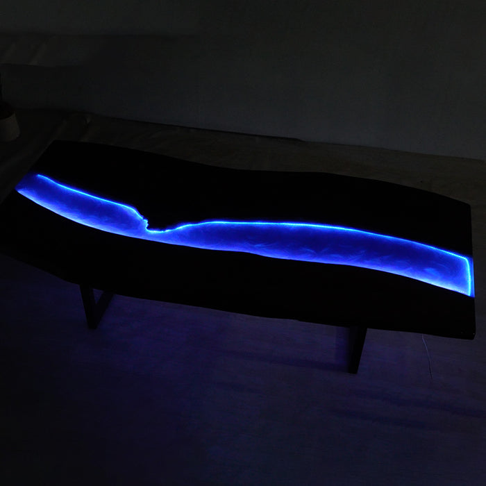 Handmade Black Walnut Epoxy River Table with LED Lights Ocean Blue Resin BRT-41