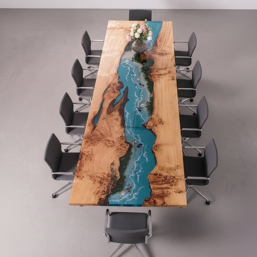 Custom Poplar Epoxy Wave Conference Table PRT-06