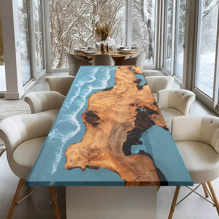 Custom Natural Burl Wood Epoxy River Resin Dining Table NRT-06