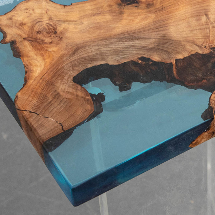 Custom Natural Burl Wood Epoxy River Resin Dining Table NRT-06