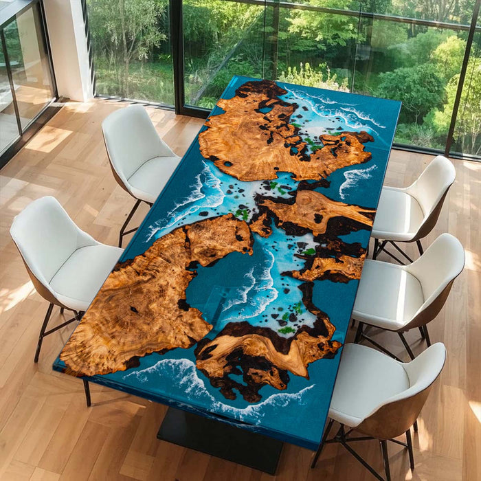 Handcrafted Coastal Style Epoxy Dining Table Natural Burl NRT-04