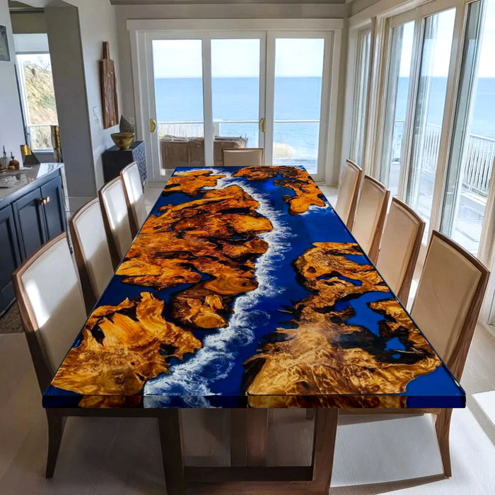 Custom Natural Golden Camphor Wood Epoxy River Dining Table GRT-06