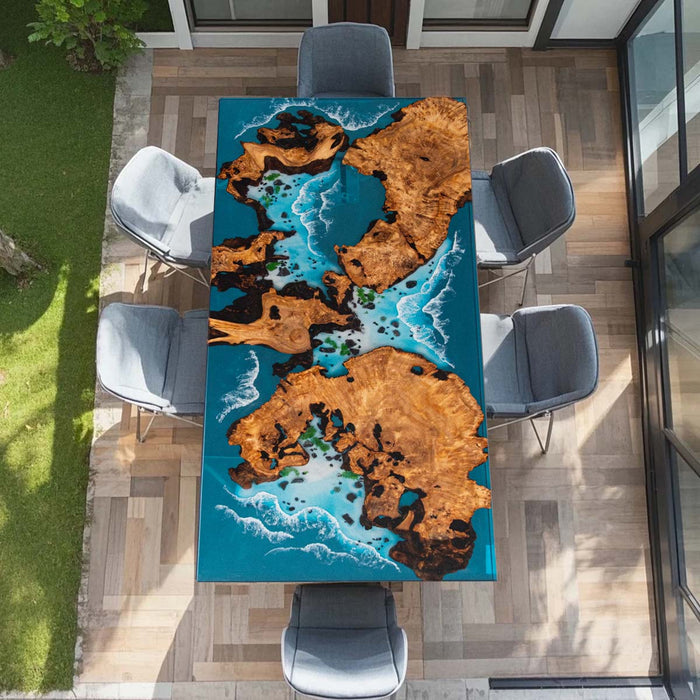 Handcrafted Coastal Style Epoxy Dining Table Natural Burl NRT-04