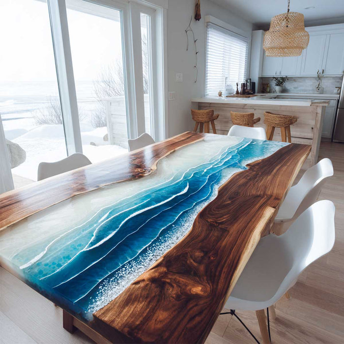 Handcrafted Black Walnut Epoxy Ocean River Table for Dining Room BRT-59