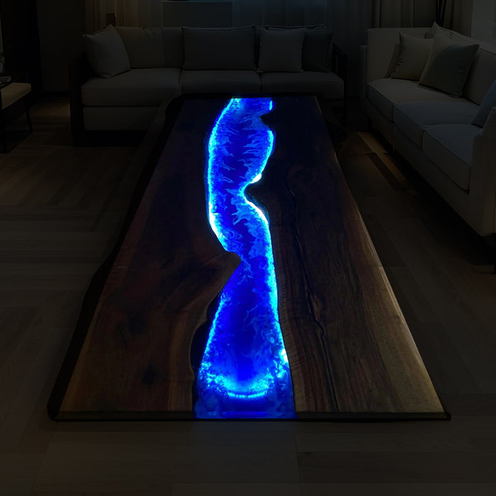 Custom Black Walnut Epoxy River Table with LED Lights BRT-57