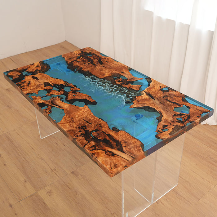 Unique Natural Burl Wood and Deep Blue Epoxy Table NRT-03