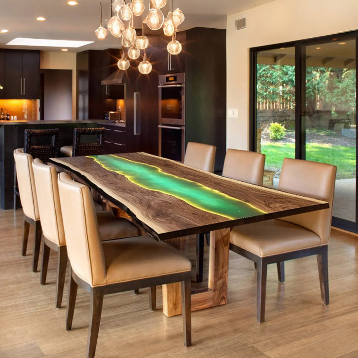 Handcrafted Walnut Epoxy Resin Conference Table with LED Lights WRT-61