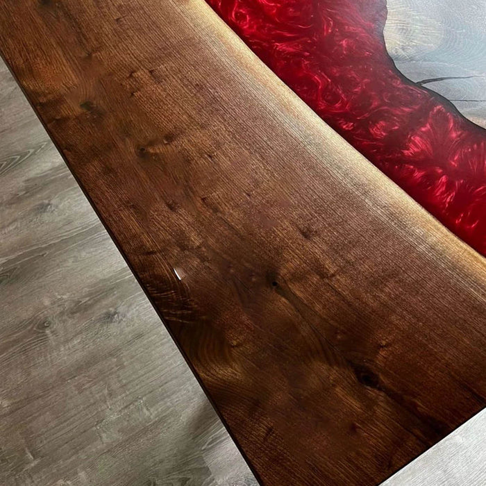 Custom Live Edge Black Walnut Epoxy Red River Dining Table BRT-52