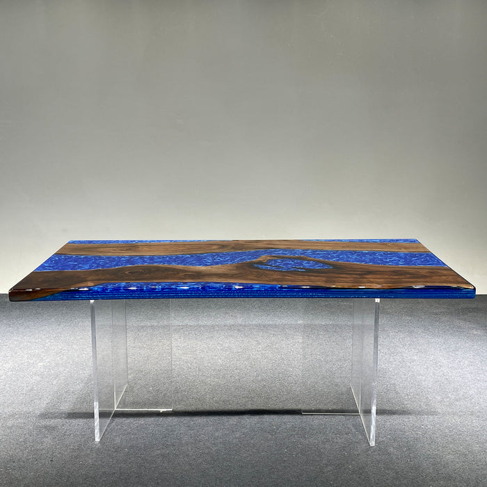 Custom Olive Klein Blue Epoxy River Dining Table ORT-54