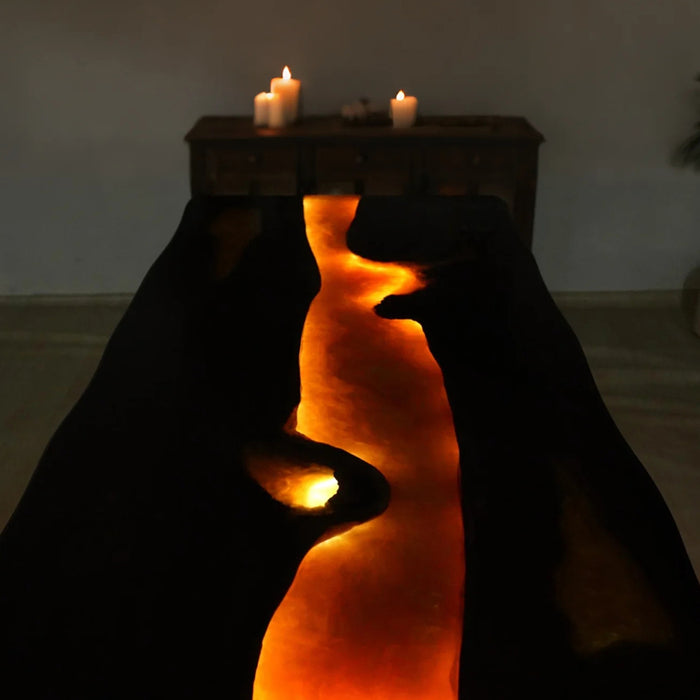 Custom Black Walnut LED Glowing Epoxy Table with LED Lights Golden Amber BRT-40