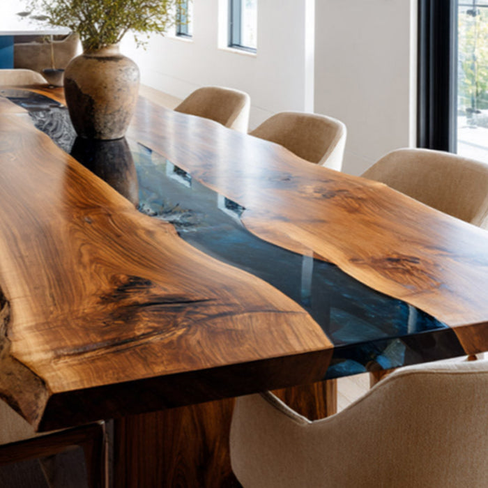 Handcrafted Black Walnut Live Edge Epoxy River Dining Table BRT-58