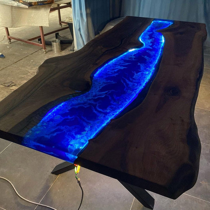 Custom Black Walnut Epoxy River Table with LED Lights BRT-57
