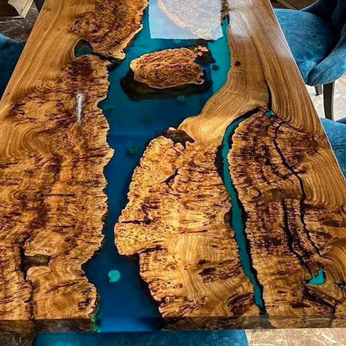 Handcrafted Burl Golden Camphor Wood Epoxy River Table GRT-05
