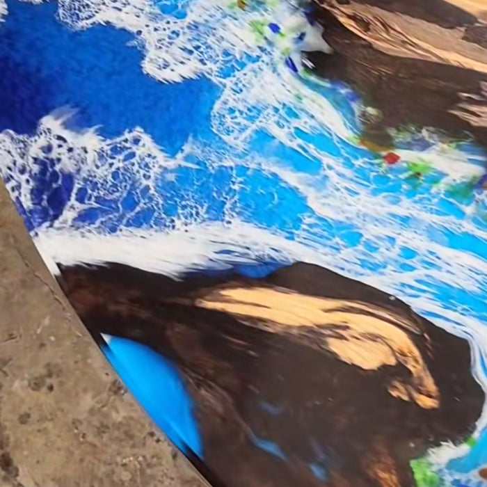 Custom Round Olive Epoxy Resin Ocean River Coffee Table CRT-83