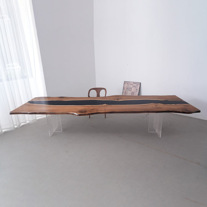 Live Edge Black Walnut Epoxy River Table for Dining or Office BRT-49