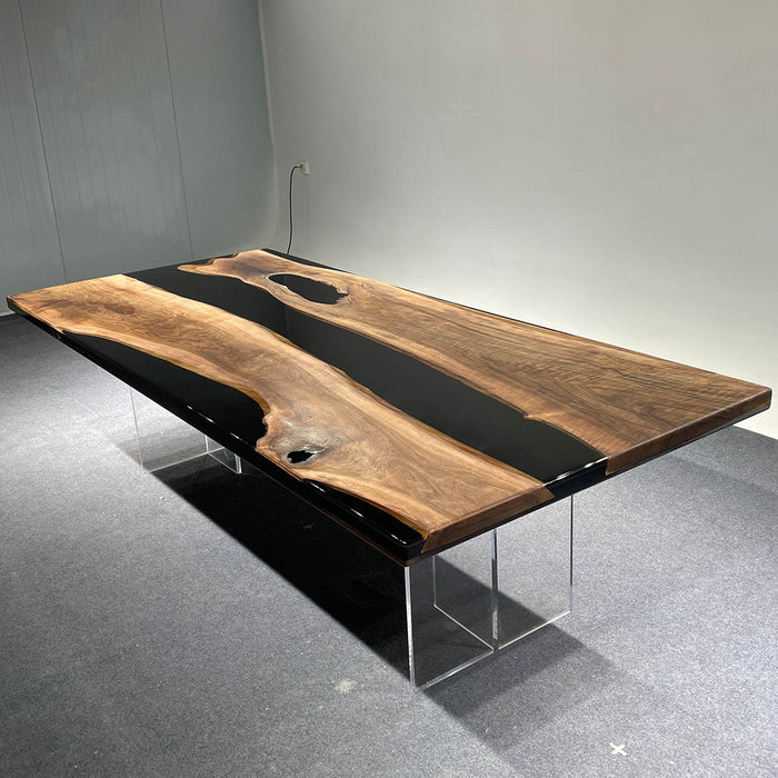 Custom Black Walnut Epoxy Black Resin Conference Table BRT-87
