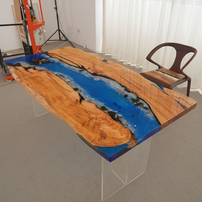 Custom Poplar Epoxy Modern Sea Waves Dining Table PRT-13