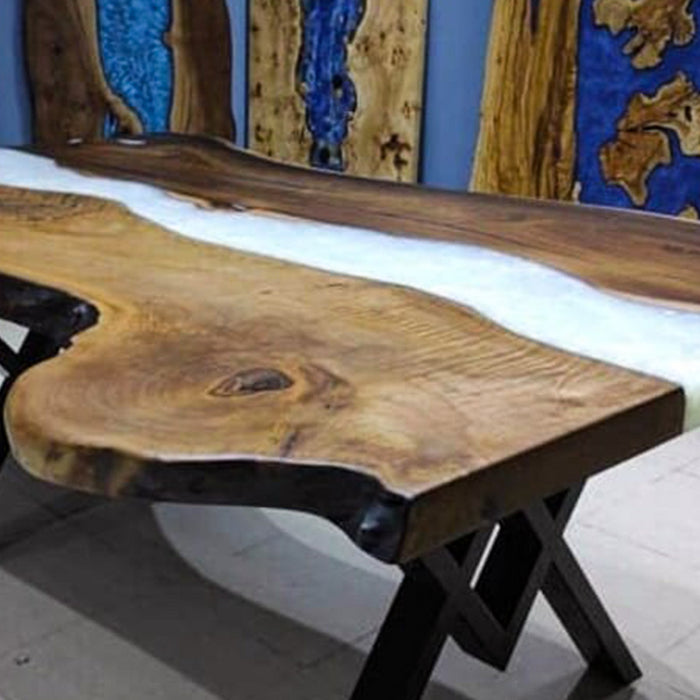 Custom Modern Black Walnut White Epoxy River Living Room Table BRT-56
