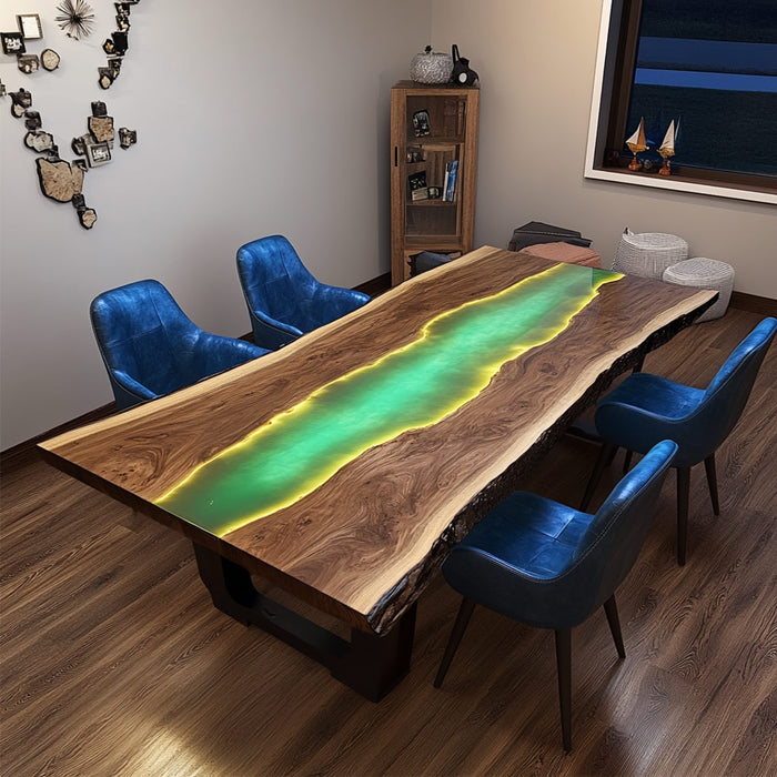Handcrafted Walnut Epoxy Resin Conference Table with LED Lights WRT-61