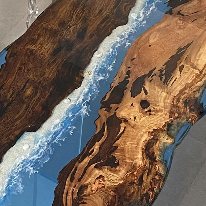 Custom Live Edge Olive Epoxy Ocean Waves Table ORT-56