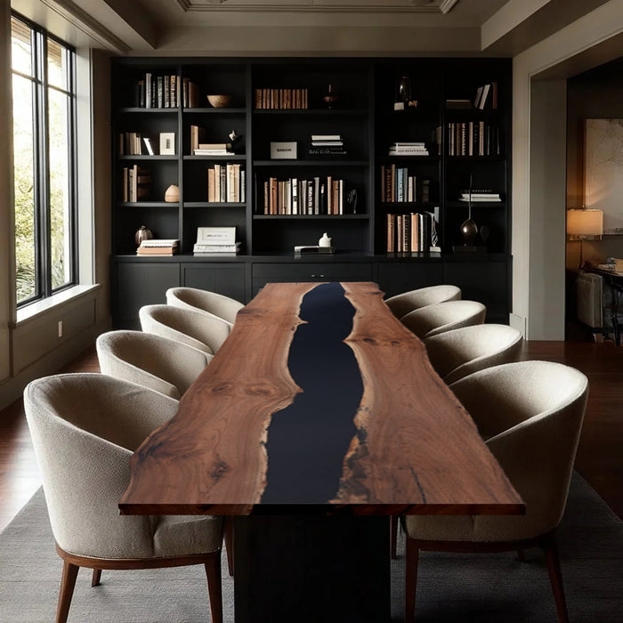 Live Edge Black Walnut Epoxy River Table for Dining or Office BRT-49