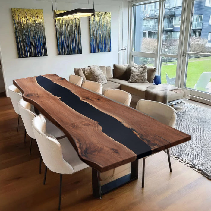 Live Edge Black Walnut Epoxy River Table for Dining or Office BRT-49