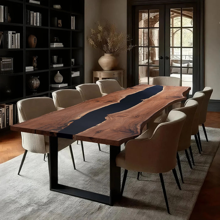 Live Edge Black Walnut Epoxy River Table for Dining or Office BRT-49