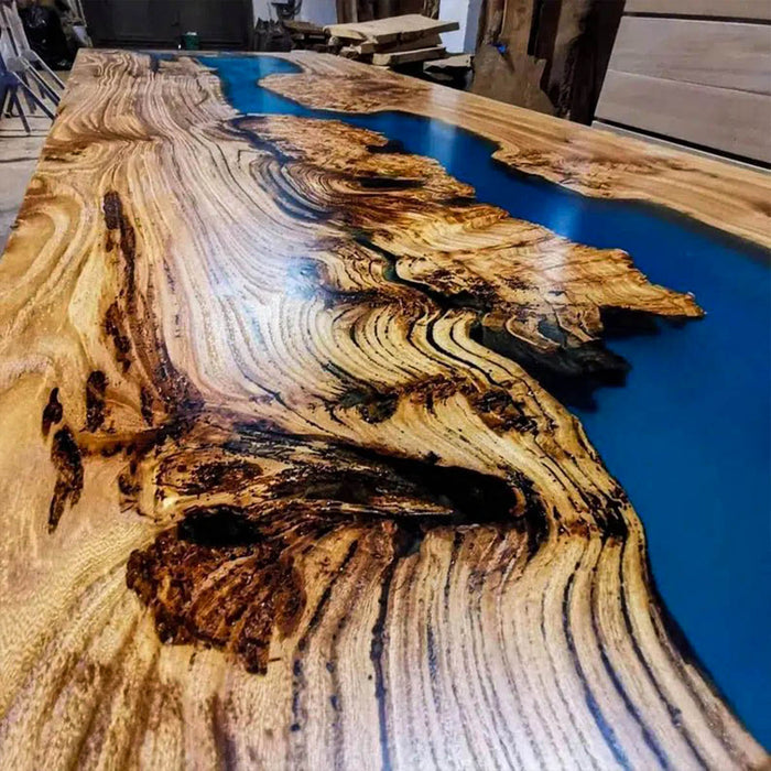 Olive Epoxy River Dining Table Ocean Blue Resin ORT-58