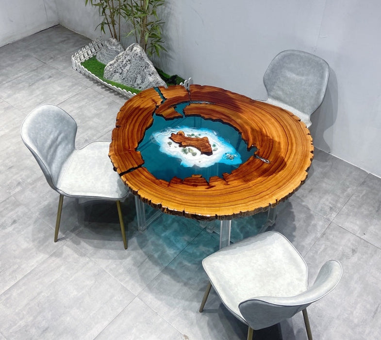 Custom Walnut Handmade Epoxy River Round Coffee Table CRT-11