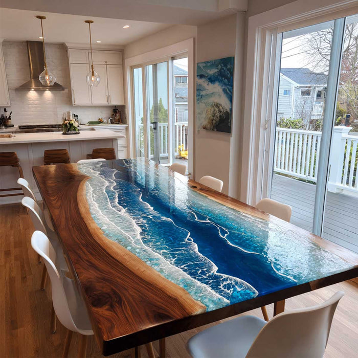 Handcrafted Black Walnut Epoxy Ocean River Table for Dining Room BRT-59