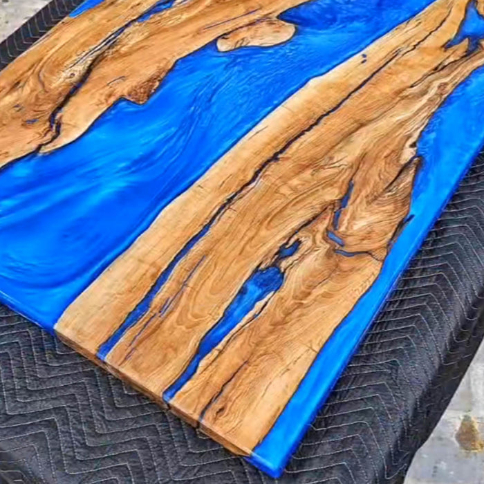 Custom Olive Wood Blue Ocean Epoxy Dining Table ORT-57