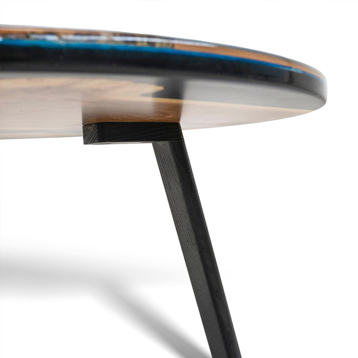 Custom Round Walnut Epoxy Coffee Table with Ocean Blue Resin CRT-17
